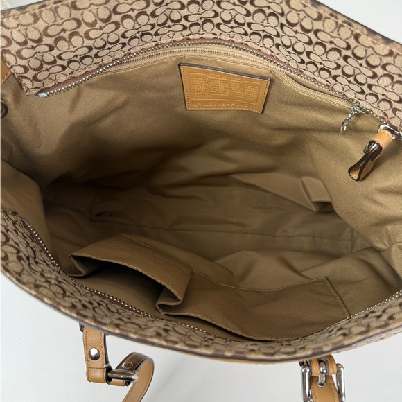 Coach Signature Brown Canvas & Tan Leather Tote Bag | Classic Logo - Picture 3 of 4
